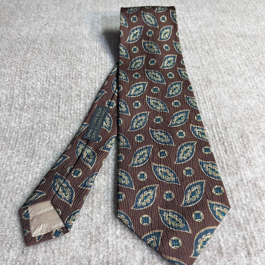 Vintage Giorgio Armani Tie Mens OS Brown Silk Medallion Geometric Designer