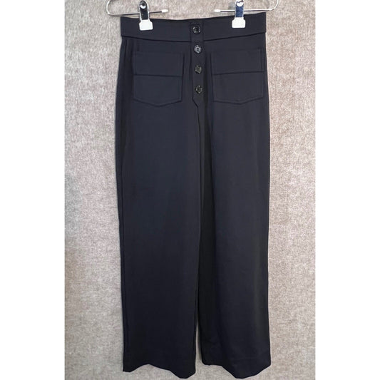 Halara Wide Leg Pants Womens Medium Petite Black Button Front High Rise Office