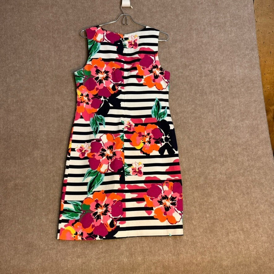 Talbot 10P Navy Stripe Floral Sheath Dress