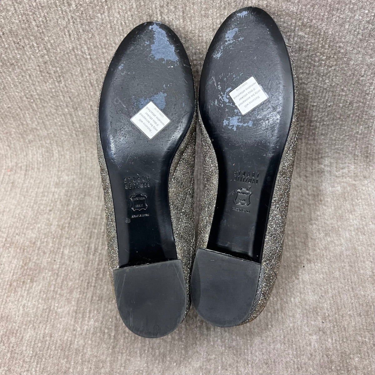 Stuart Weitzman Flats Women 9 SS Silver Gold Metallic Quilted Shimmer Party