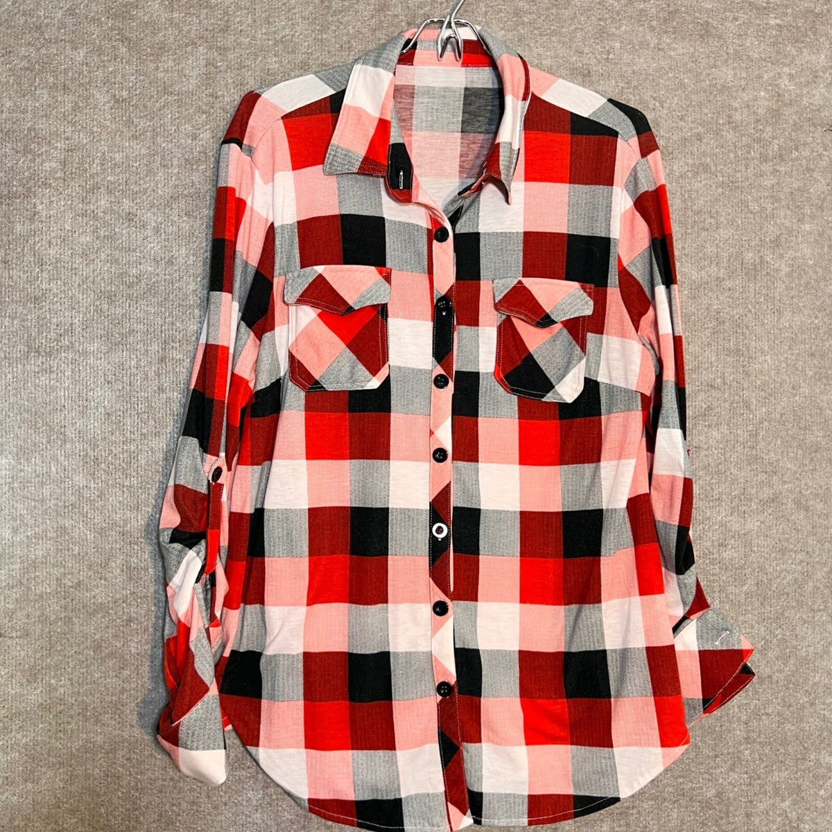 Unbranded Plaid Button Down Shirt Womens Large Red Black White Buffalo Check