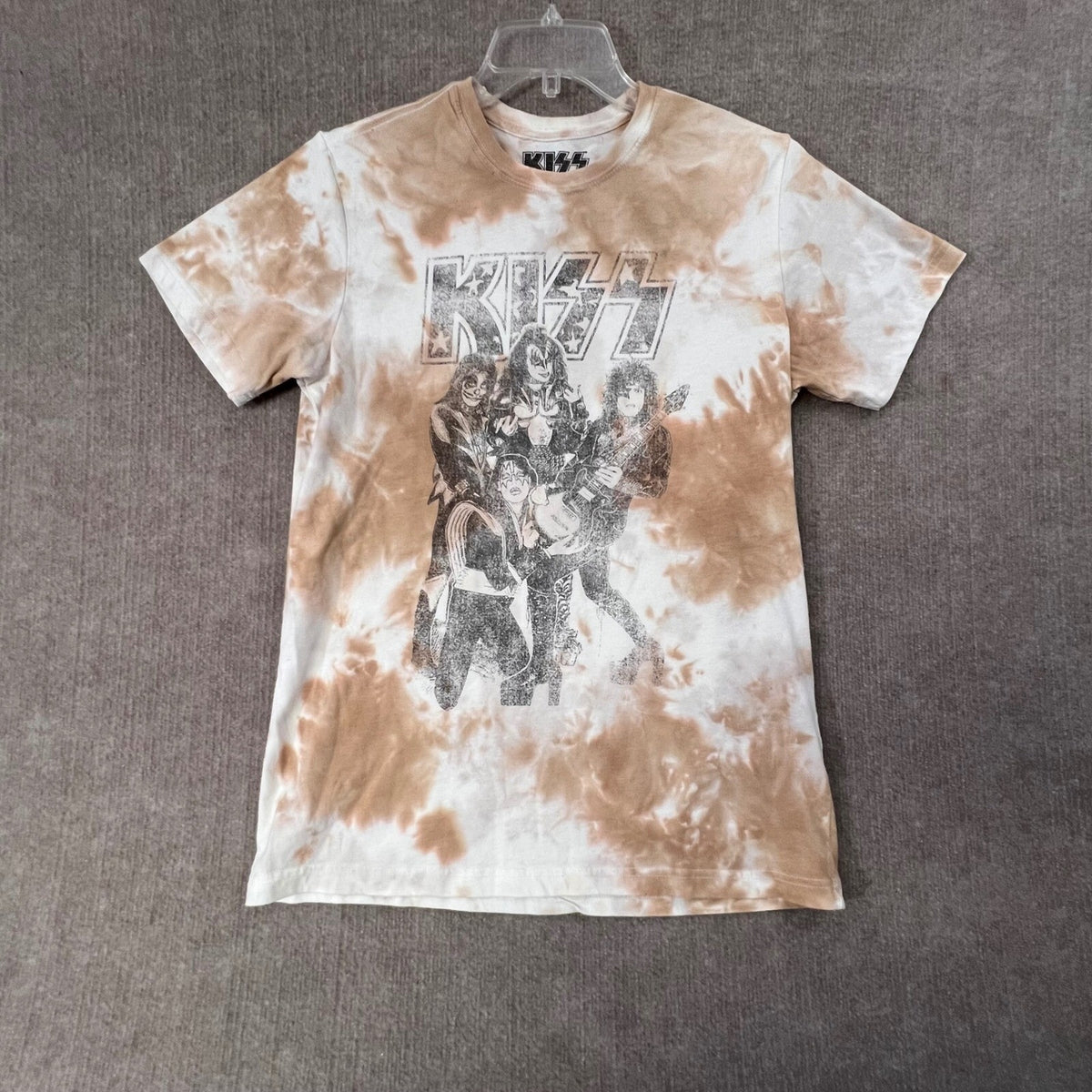 KISS Band T-Shirt Tan Brown MED Tie Dye Graphic Tee Rock and Roll Music Medium
