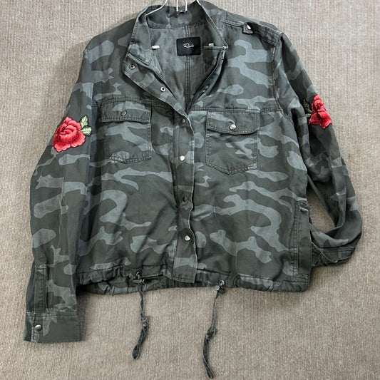 RAILS Women Lg Camo Military Jacket Rose Patch Embroidered Utility Cotton Blend