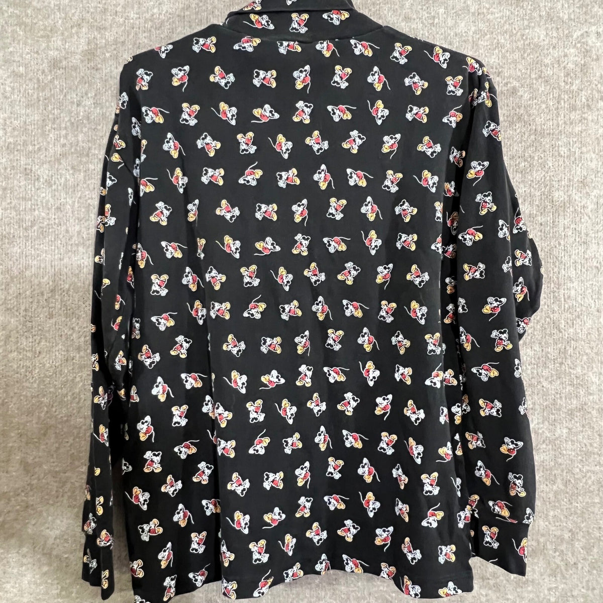 Vintage 90s Mickey & Co Turtleneck Top Womens Medium Black Mickey Mouse AOP
