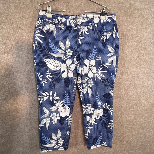 Tommy Bahama Floral Crop Pants Womens 14 Blue White Tropical Stretch Coastal