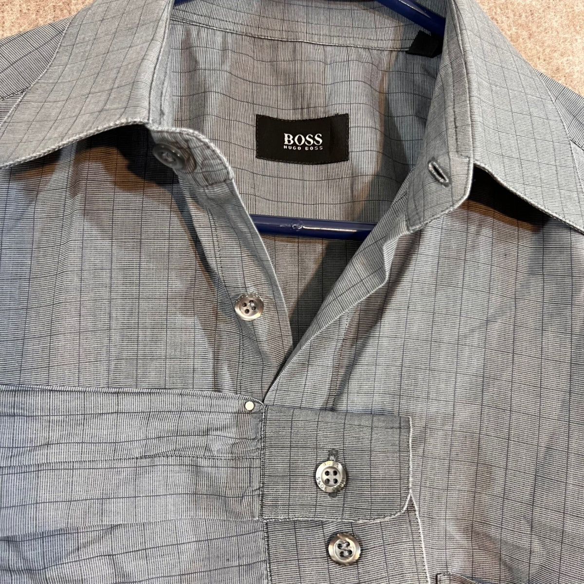 Hugo Boss Button Up Shirt Mens 15.5 34/35 Gray Plaid Long Sleeve Business Casual