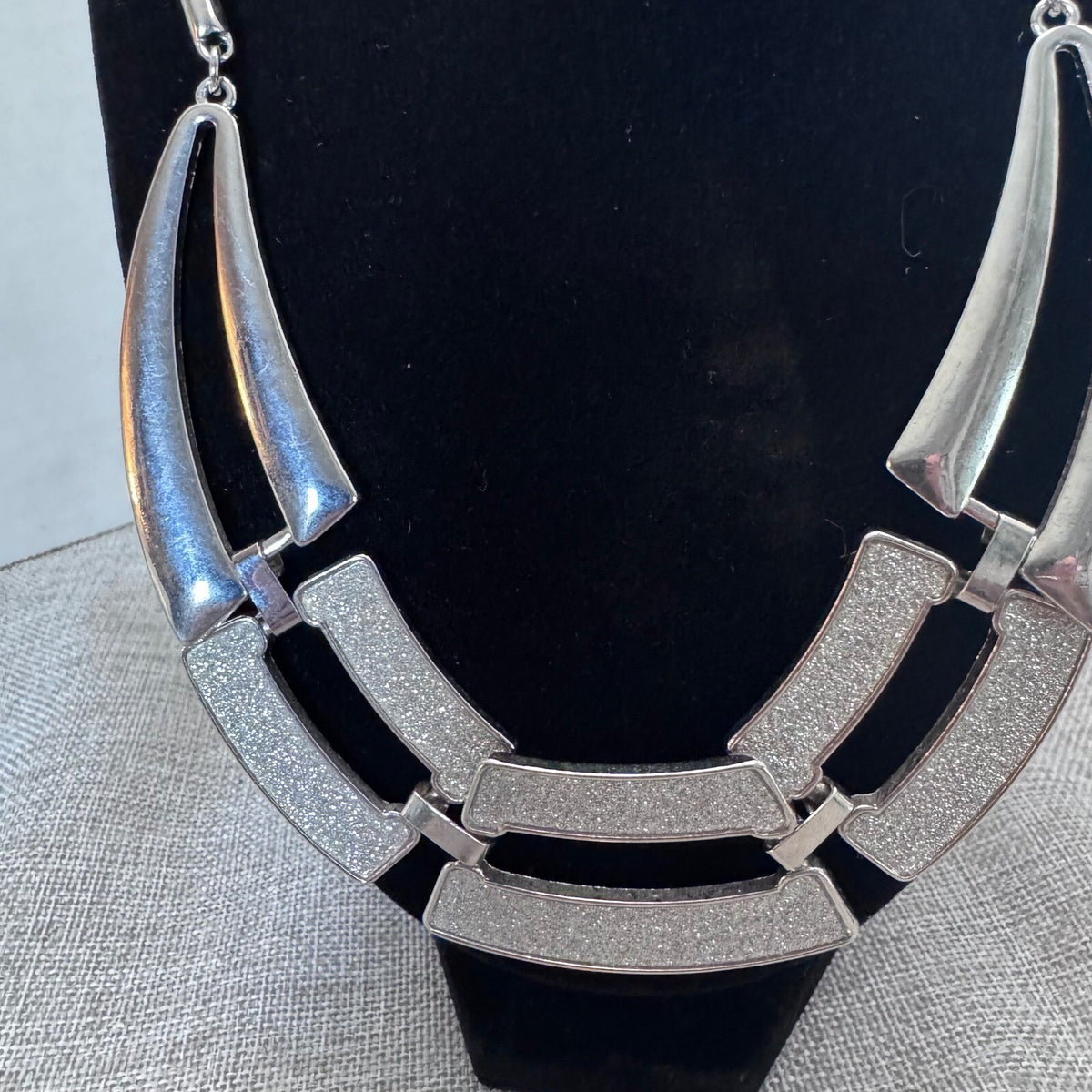 Statement Necklace Silver Tone Collar Bib Chunky Adjustable Chain