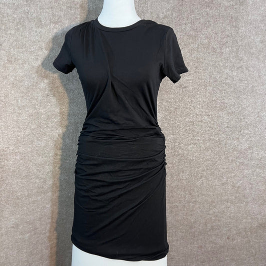 MISSUFEINTL Ruched Bodycon Mini Dress Women S Black Short Sleeve Cotton Stretch