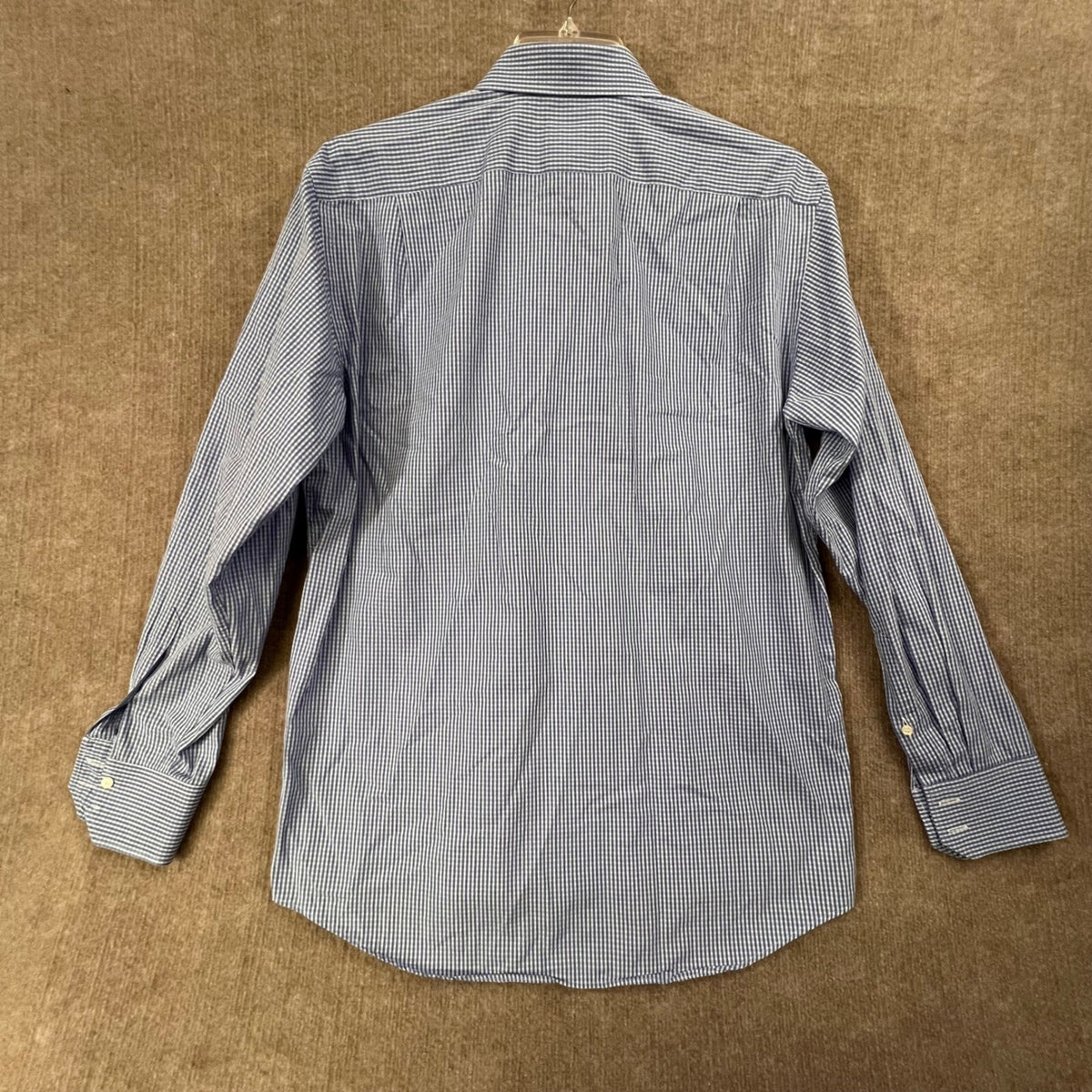 Lacoste Mens Large 42 Large Blue Gingham Check Button Up Long Sleeve ClassicFit