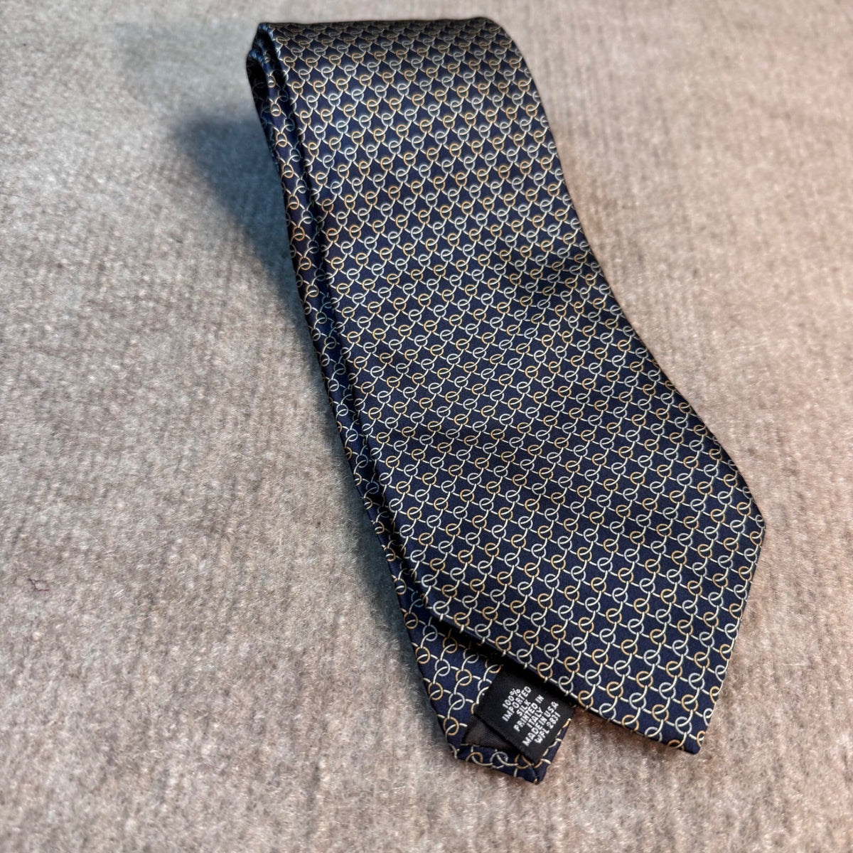 Louis Feraud Silk Tie Mens OS Blue Gold Chain Link Geometric Career Classic