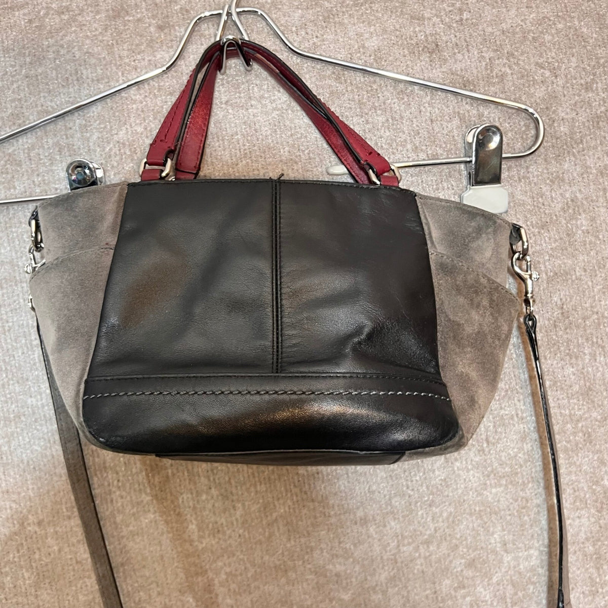 Coach Satchel Handbag Women Small Black Leather Suede Quilted Red Crossbody