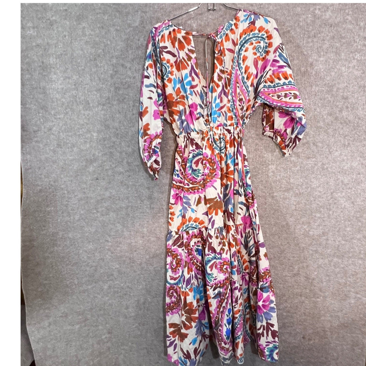 Zara Dress Womens Small Floral Paisley Tiered Midi V-Neck Boho Summer Festival