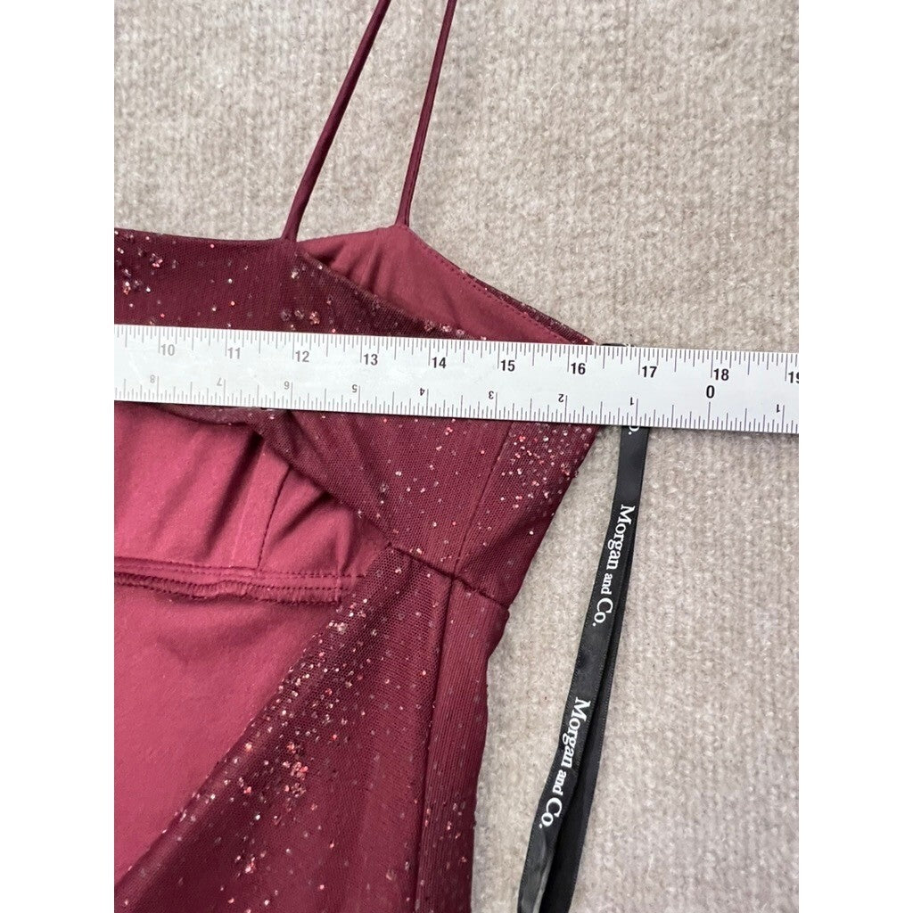 Morgan & Co. Formal Maxi Dress Sparkle Maroon Prom Evening Open Back