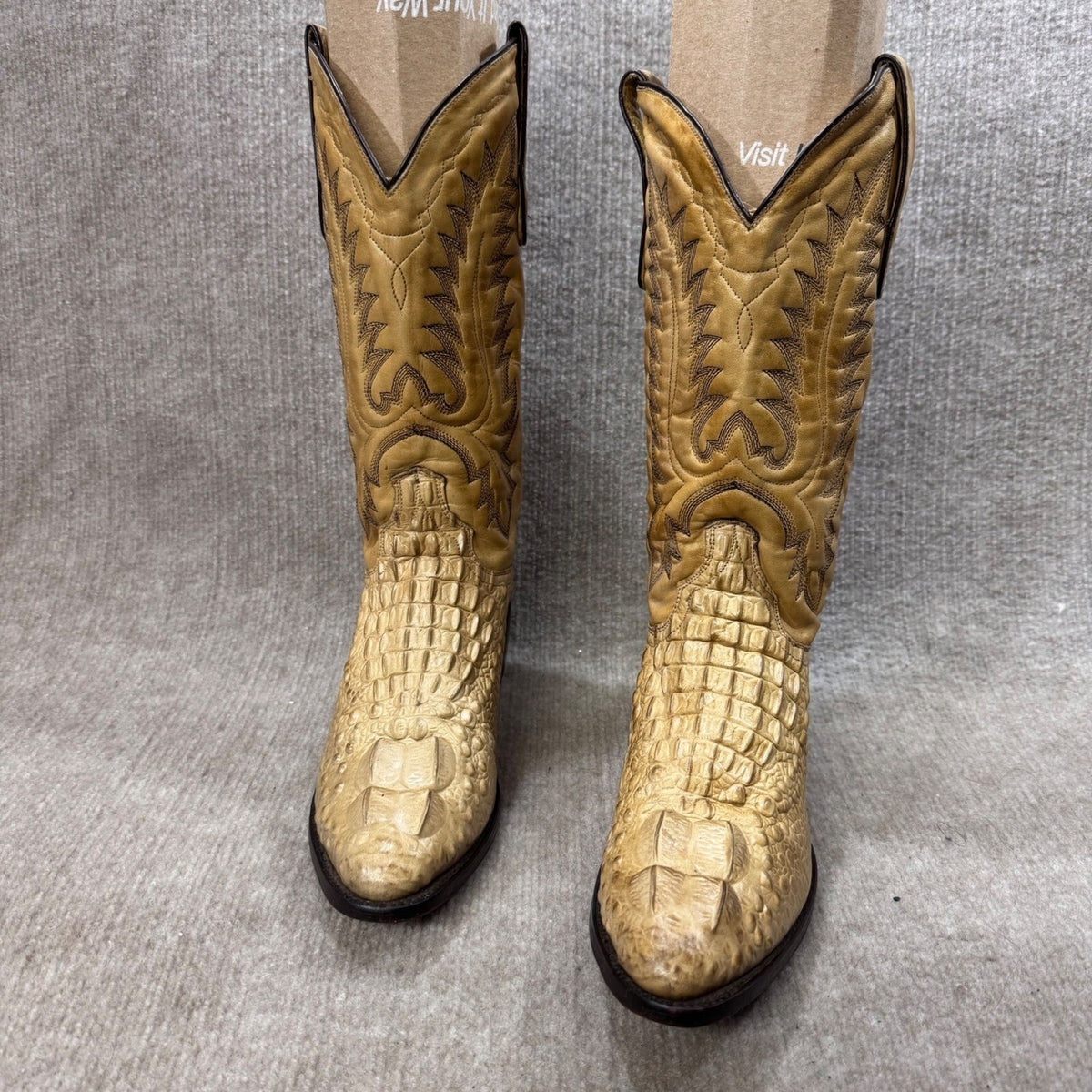 Dan Post Boots Western Almond Toe Men 8 Blonde Cow Leather Hornback Print
