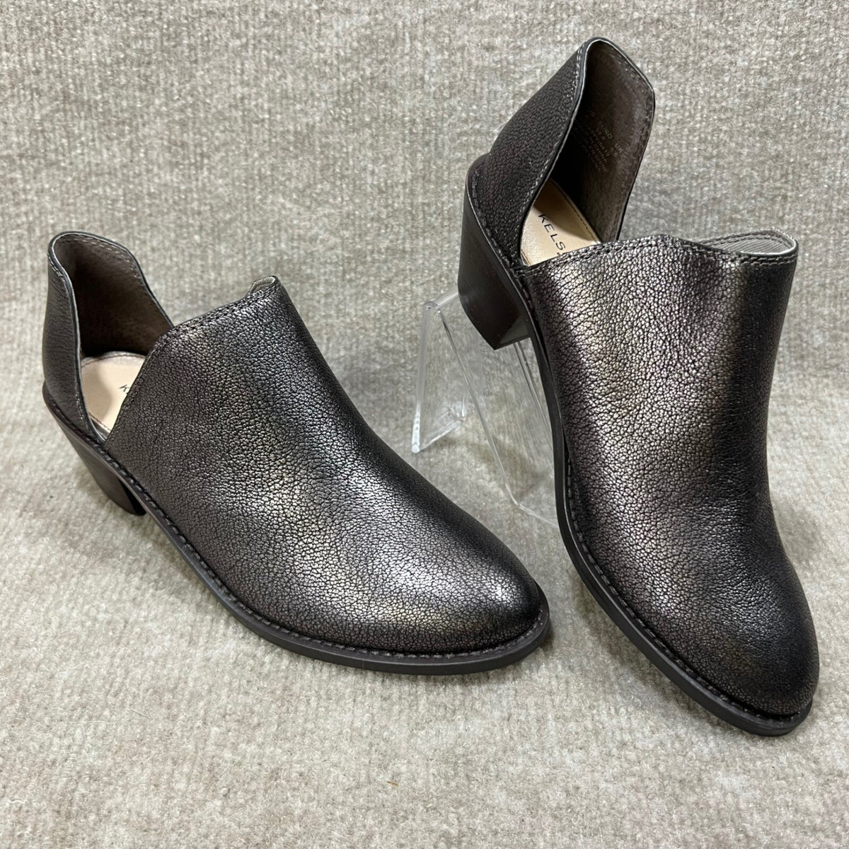 Kelsi Dagger Brooklyn Metallic Leather Cutout Ankle Booties Block Heel Size 8