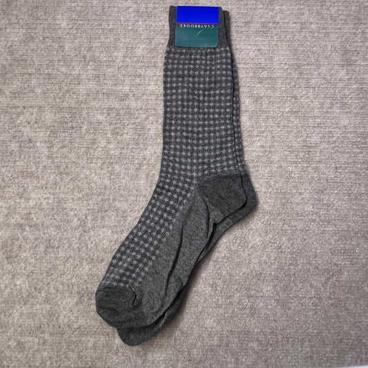 Claybrooke Men's Graph Dress Socks Size 10-13 Gray Checkered Cotton Blend