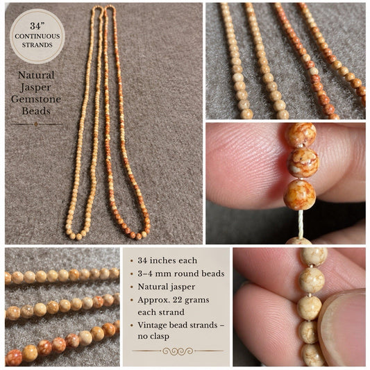2x Vintage Natural Picture / Brecciated Jasper Gemstone Bead Strands 34” 3-4 mm