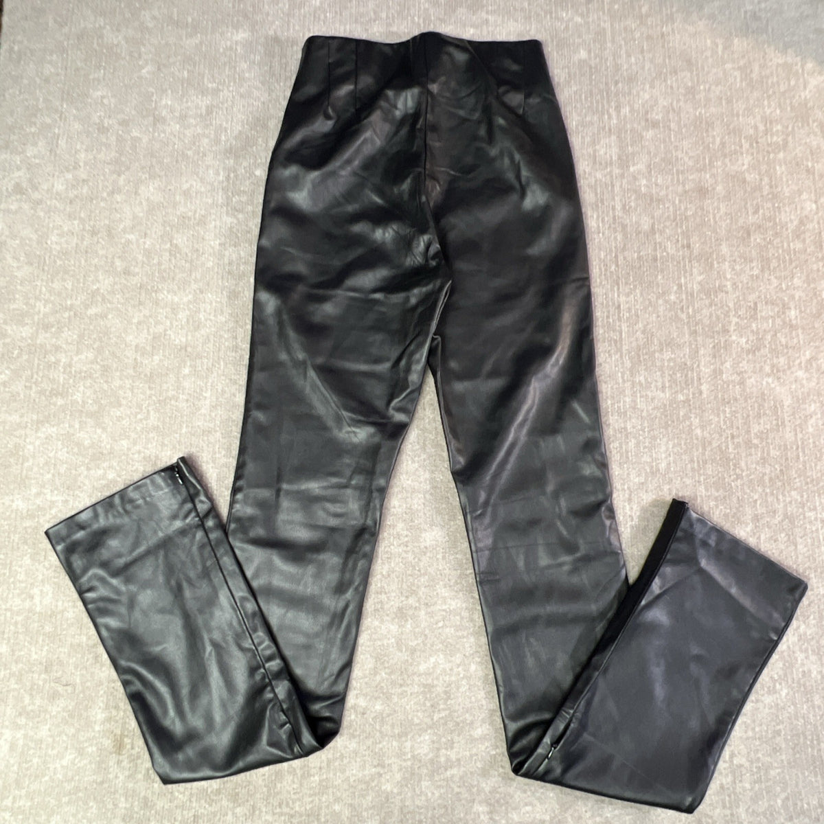 Zara Women's Size Small Black Faux Leather Pants 26” W X 34” Zip  Calf