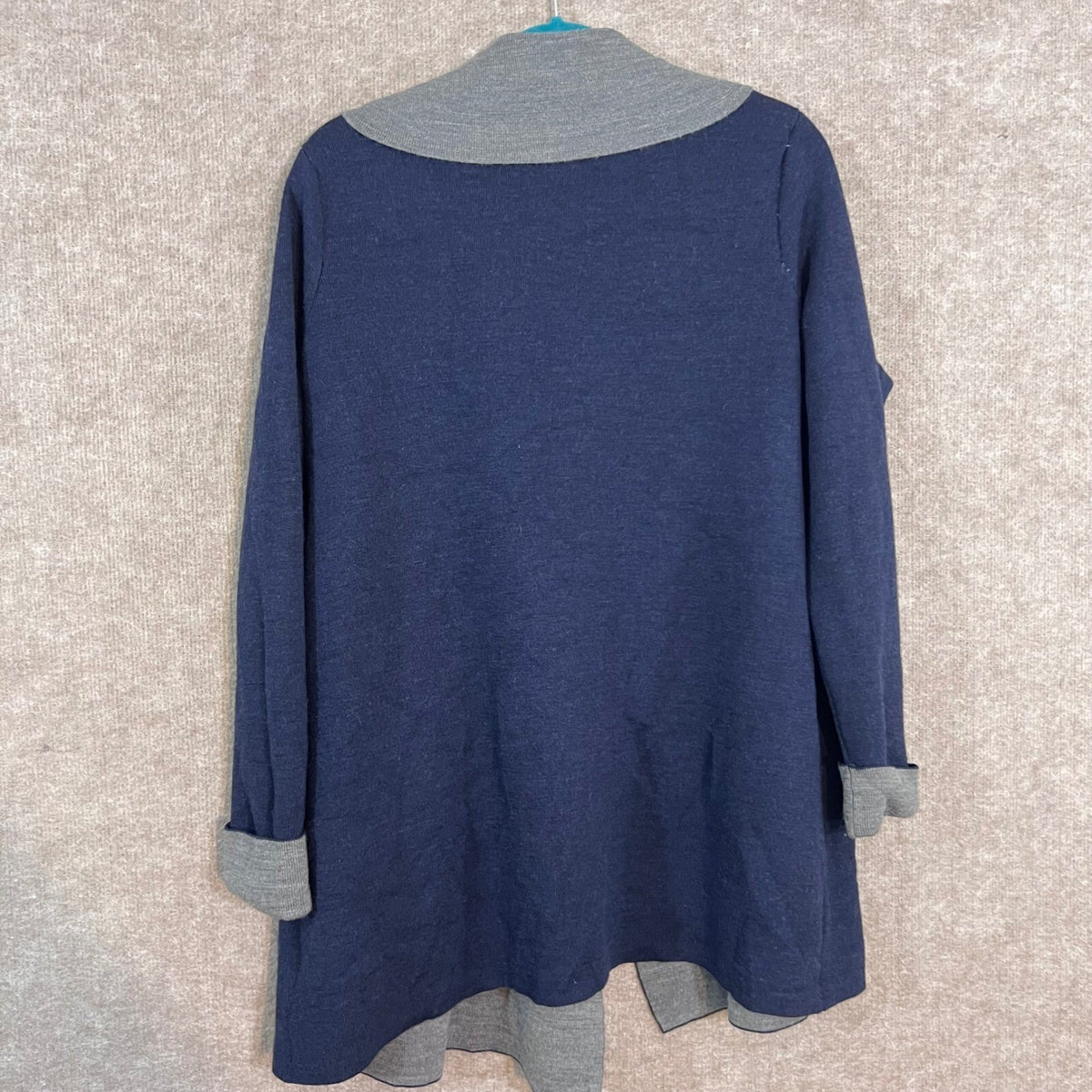 Jones New York Jones & Co Cardigan Womens 1X Navy Blue Gray Hooded Knit Coastal
