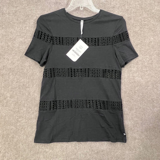 NWT Fabletics Zarina Tee XS Black Short Sleeve Lace Contrast Relaxed Fit Top