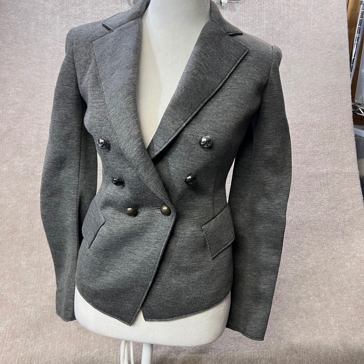 Donna Karan New York Blazer Women Size 2 Gray Double Breasted Minimalist