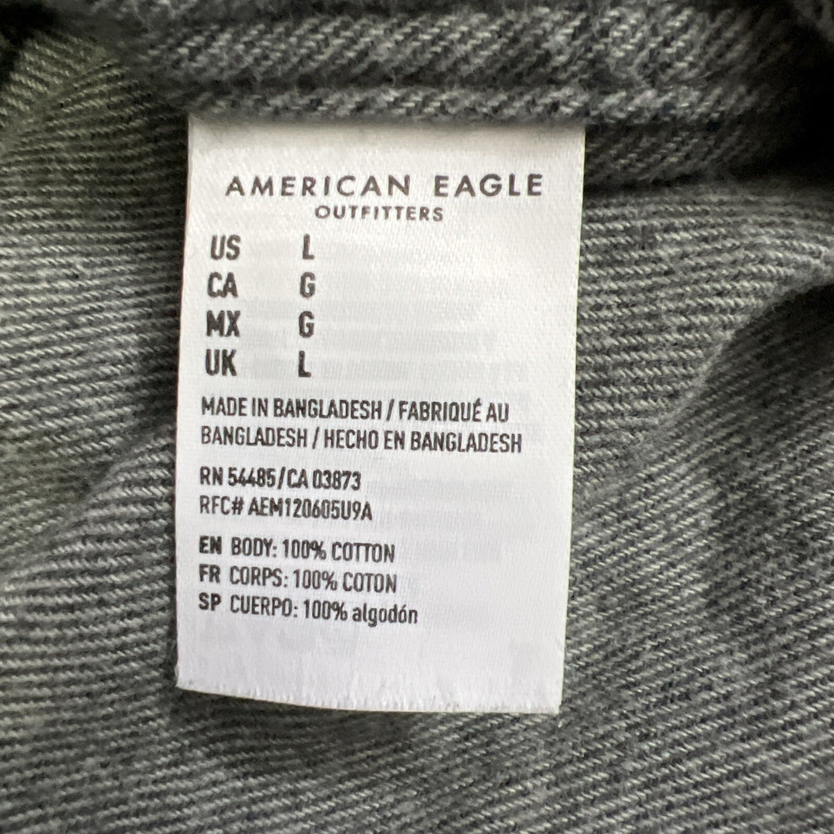 American Eagle Button Up Shirt Men's Lg Gray Soft Flannel Cotton Long Sleeve
