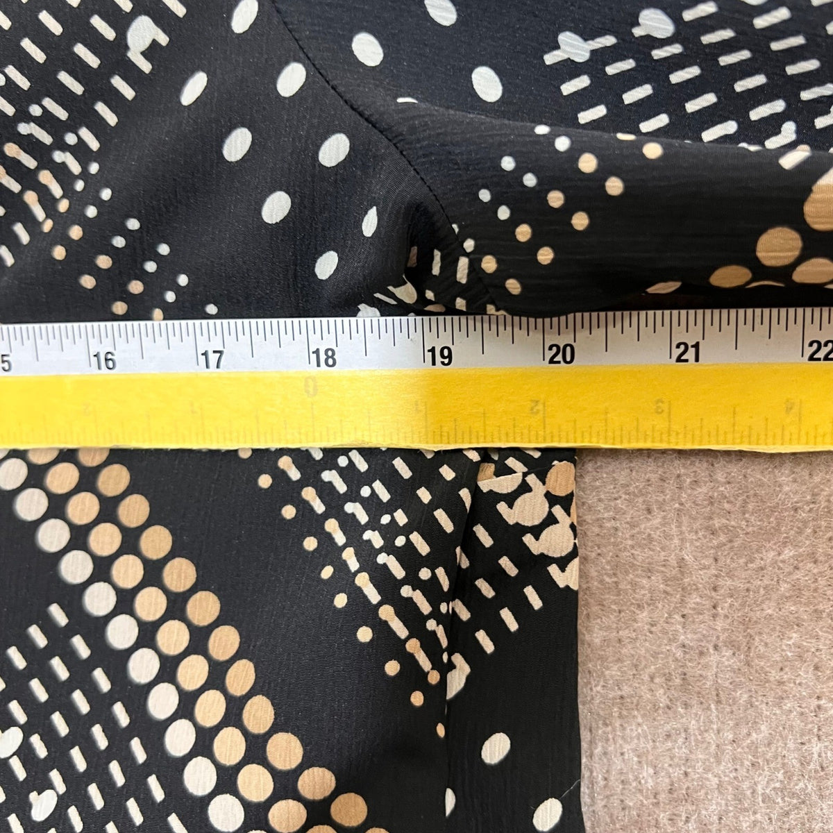 Notations Blouse Womens PL Black Tan Geometric Dot Button Up Career Workwear