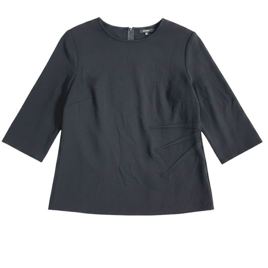 St John Top Women Large Black 3/4 Sleeve Knit Asymmetric Detail Blouse