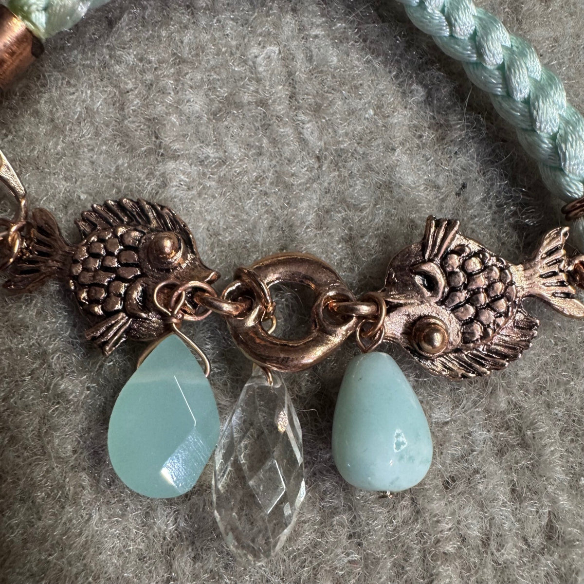Tanya Creations Fish Charm Braided Bracelet Womens OS Mint Green Copper Beachy