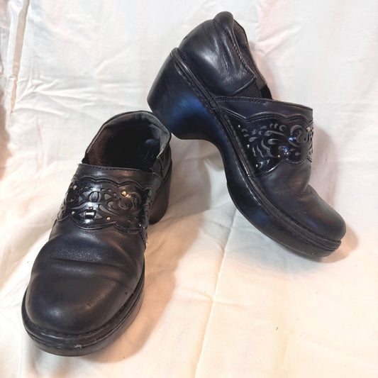 Ariat Leather Clogs Women 7 Black Platform Slip On Laser Cut Western Boho
