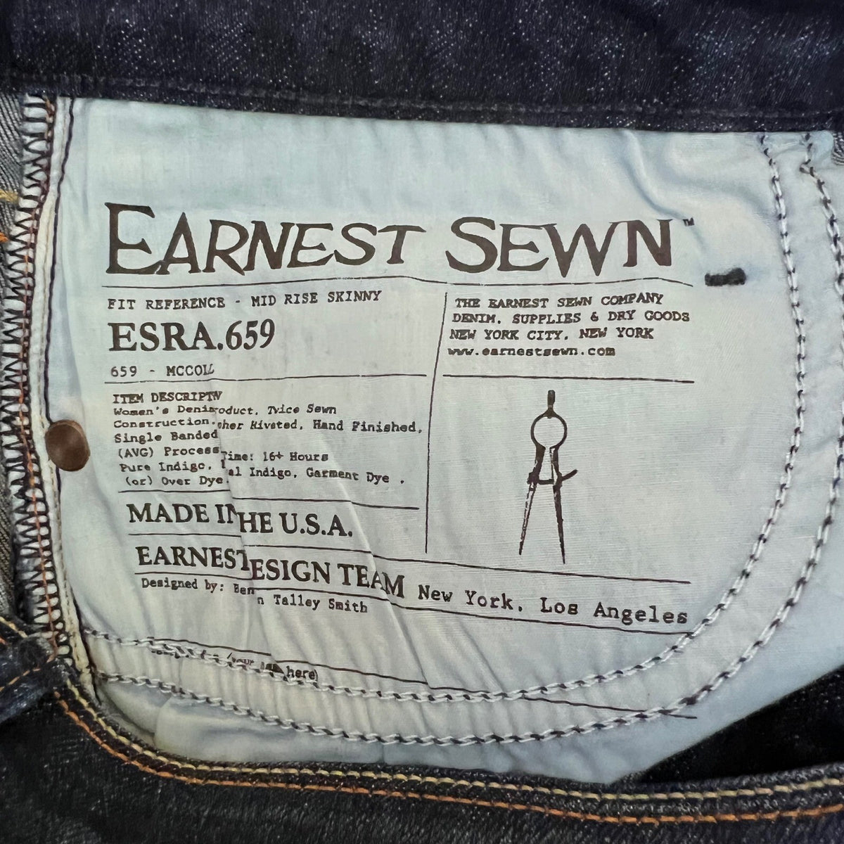 Earnest Sewn Esra Mid Rise Skinny Jeans Womens 28 Dark Wash Denim Made in USA