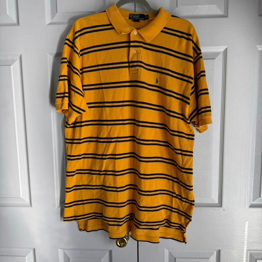 Vintage Polo Ralph Lauren XXL Polo Shirt Yellow Blue Stripe Green Pony