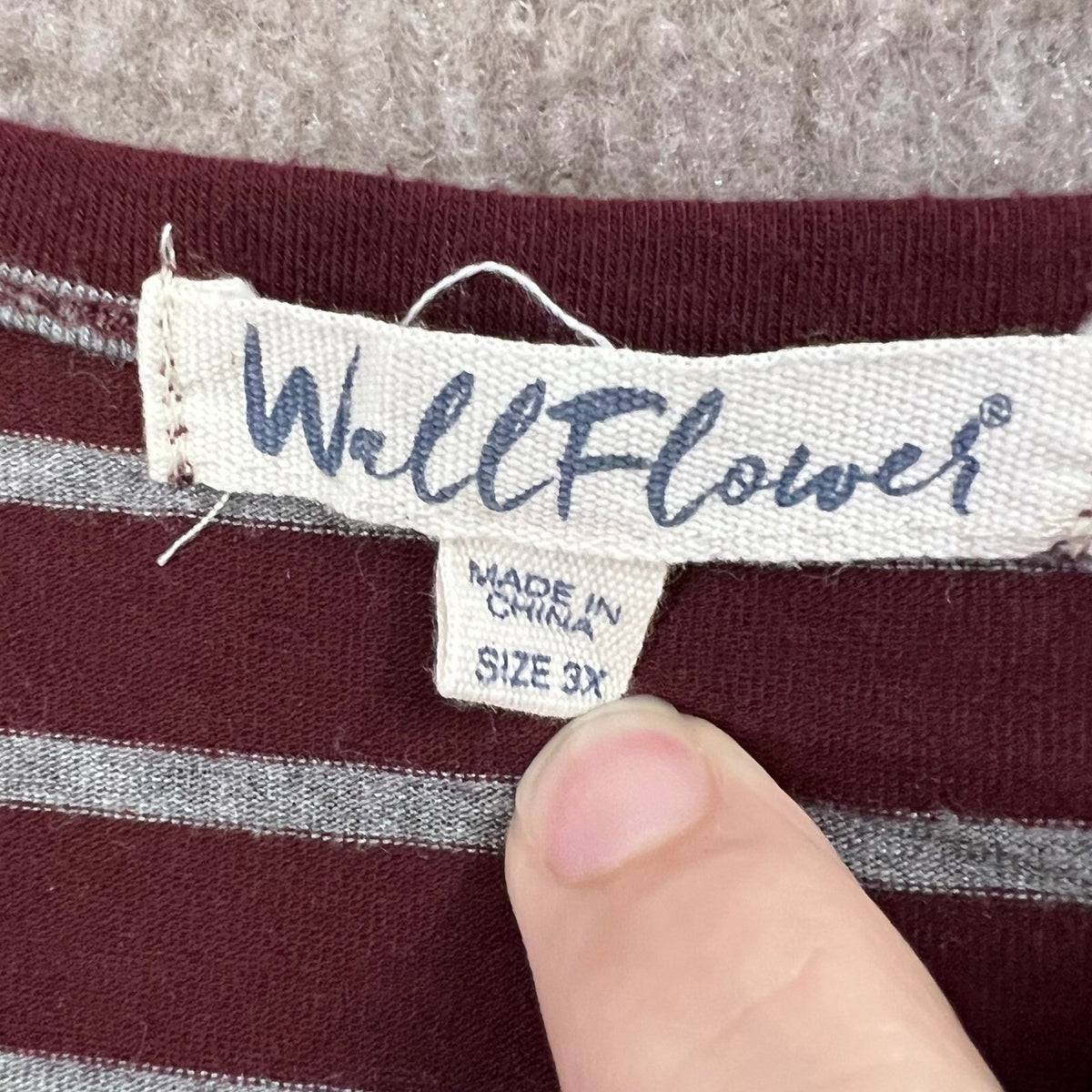 Wallflower 3X Peplum Top Plus Size Burgundy Stripe Long Sleeve Lace Trim