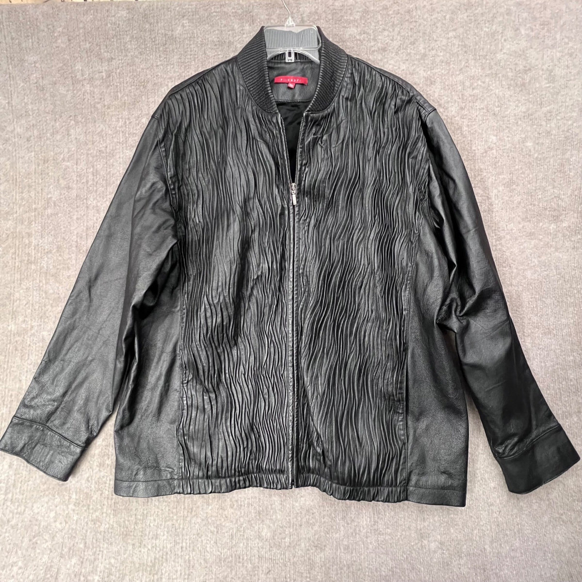 Filosofi 3XL Black Leather Jacket Full Zip Textured Bomber Plus Size