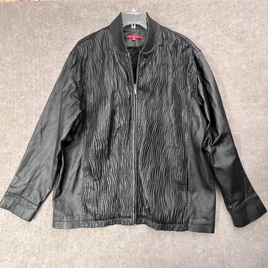 Filosofi 3XL Black Leather Jacket Full Zip Textured Bomber Plus Size