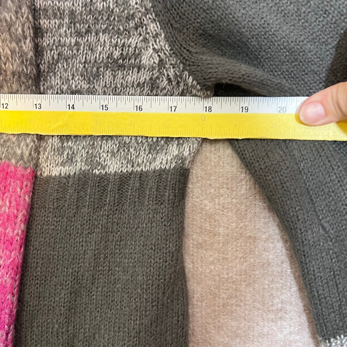 Style & Co Sweater Dress Womens XL Grey Pink Wool Blend Scarf Pockets Boho