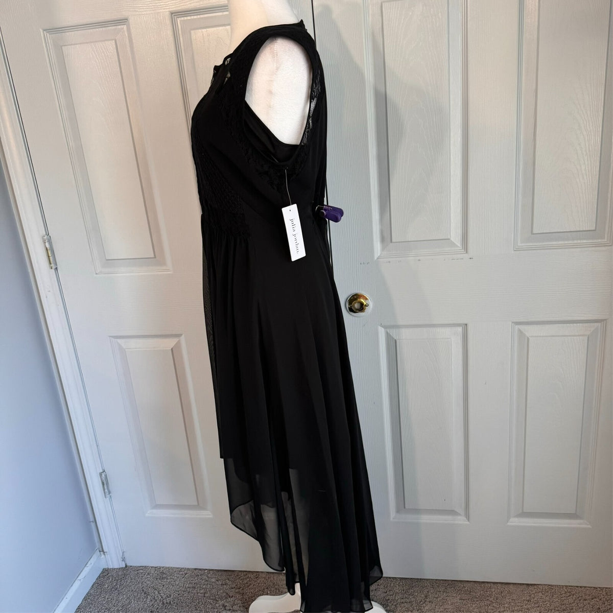 NWT Julia Jordan Sz 14 Black Sheer High Low Halter Sleeveless Chiffon Crochet