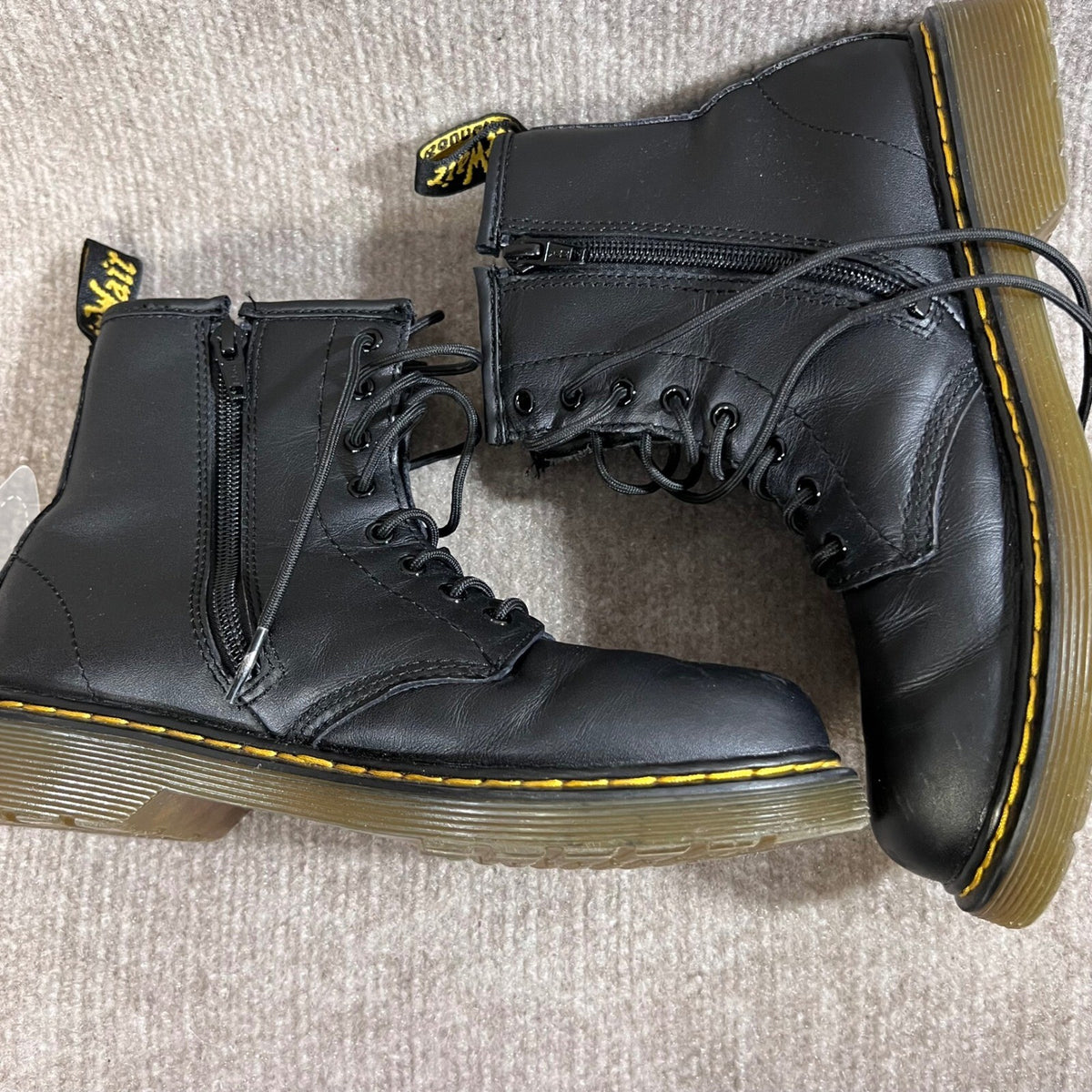 Dr Martens Black Leather Ankle Boots Zip EU36 5L 4M 3 Kids Lace Up Round Toe