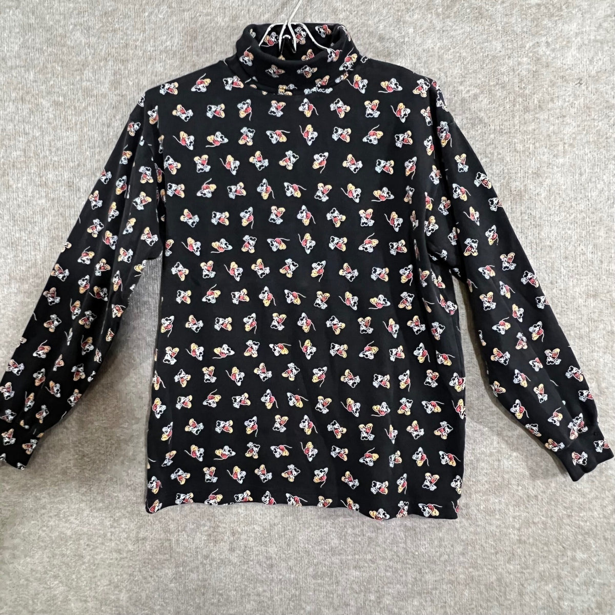 Vintage 90s Mickey & Co Turtleneck Top Womens Medium Black Mickey Mouse AOP
