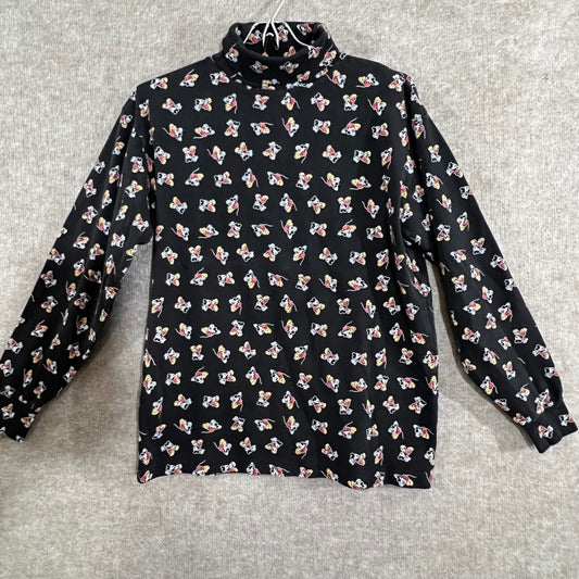 Vintage 90s Mickey & Co Turtleneck Top Womens Medium Black Mickey Mouse AOP