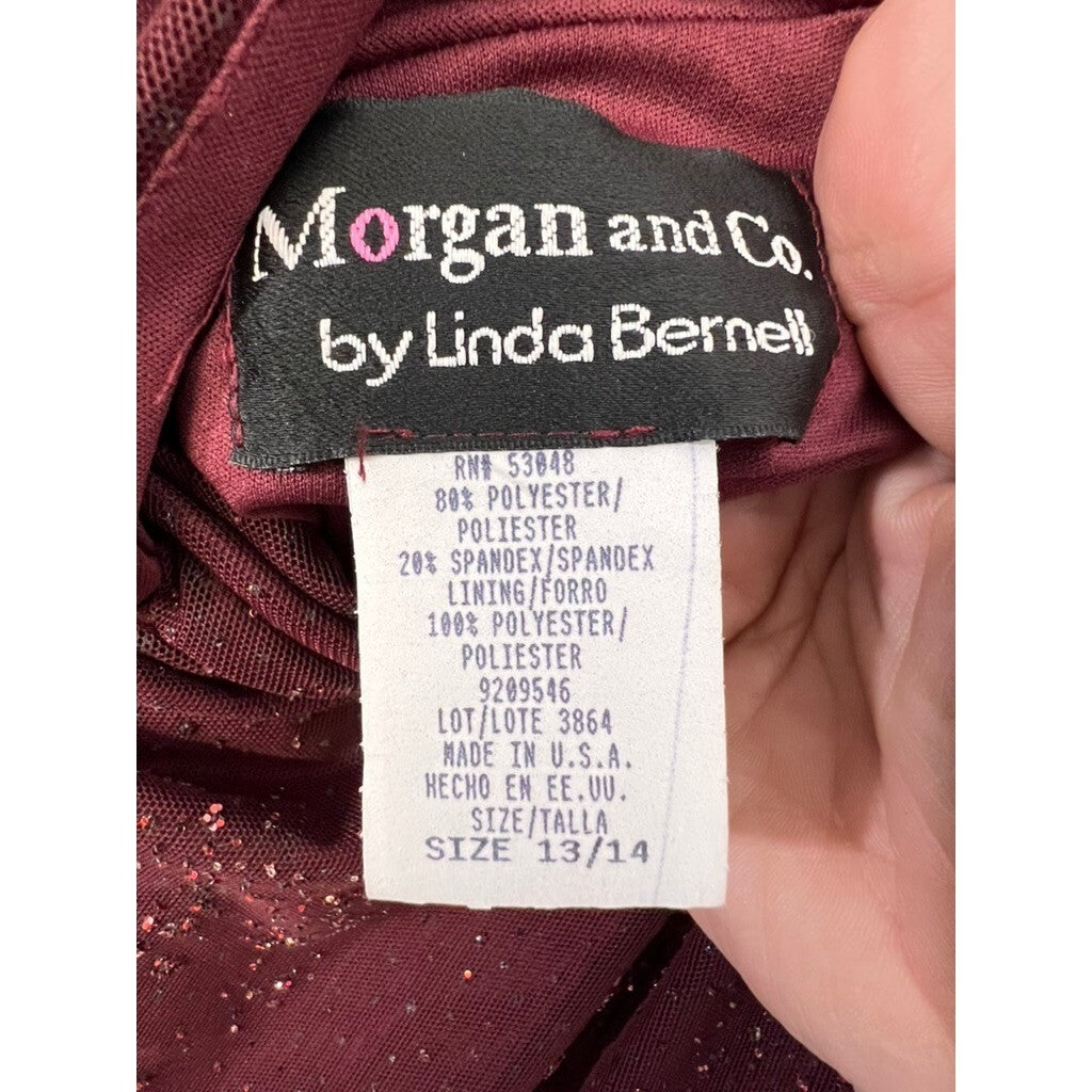 Morgan & Co. Formal Maxi Dress Sparkle Maroon Prom Evening Open Back