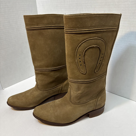Vintage Mor-rom Moreno Romero Tall Boots Women Size 6 Tan Leather Horseshoe Boho