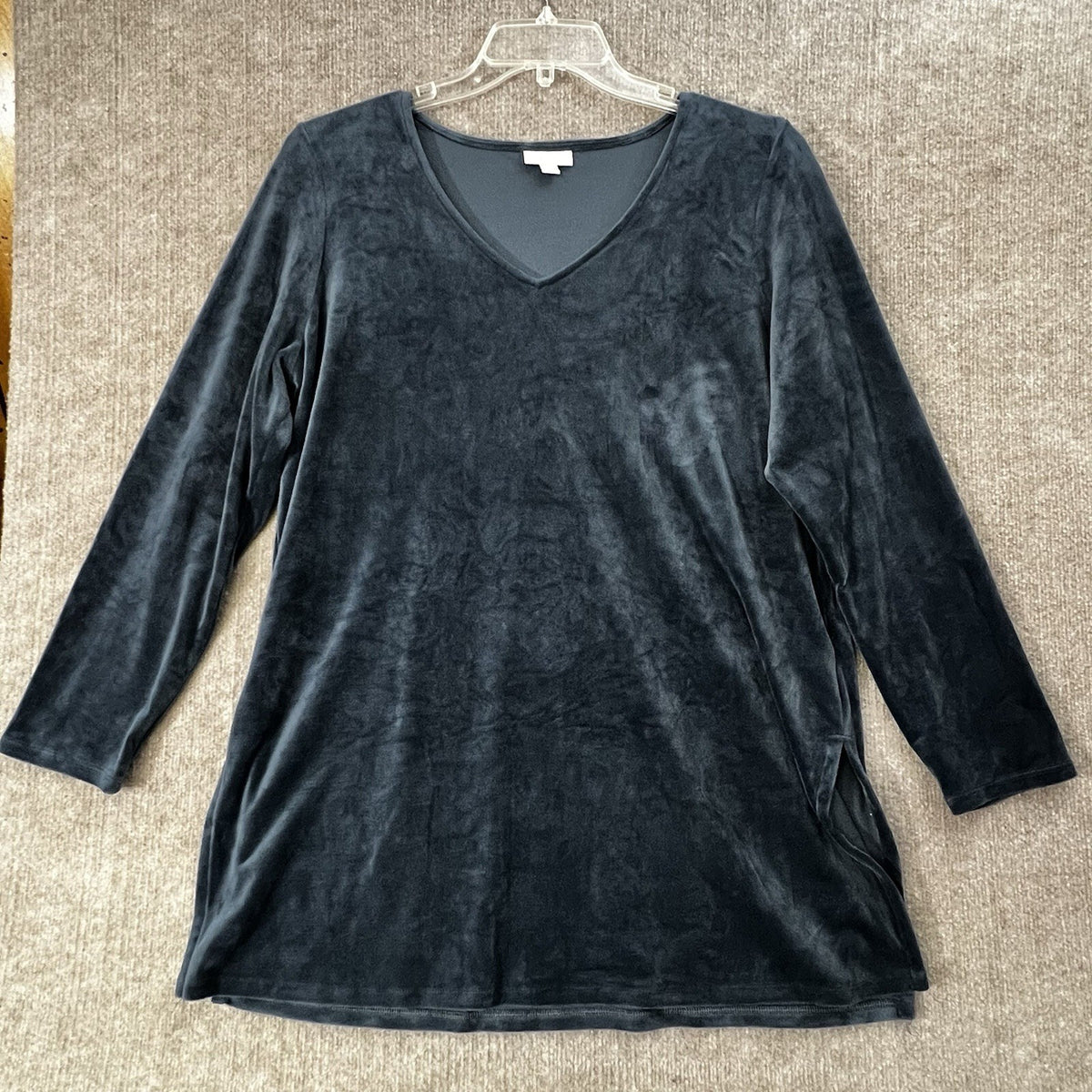 PureJill Blue Slate Velour V-Neck Long-Lined Tunic Top Oversized Sz Large