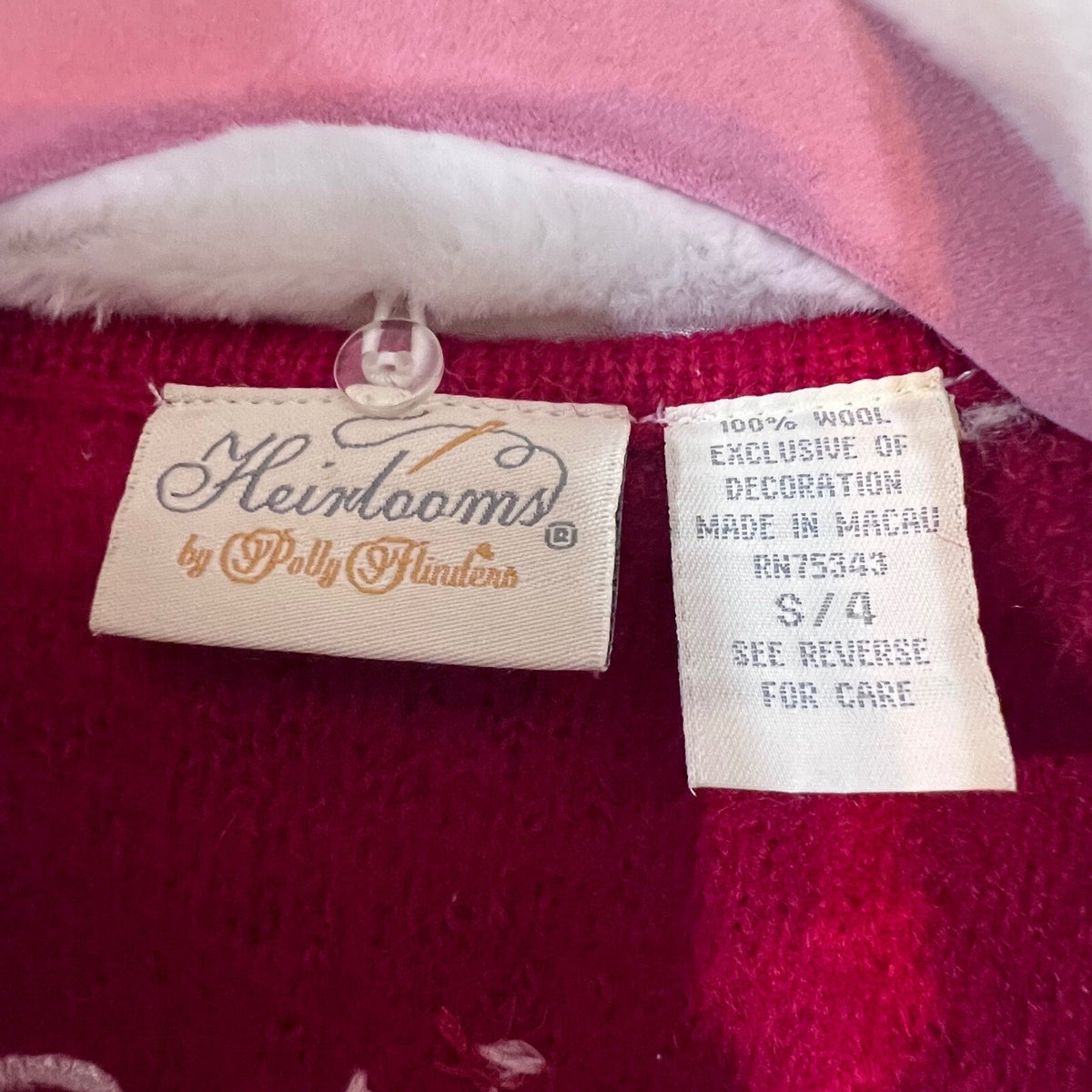 Vintage Heirlooms by Polly Flinders Cardigan Girl 4 Wool Christmas Faux Fur FLAW