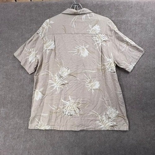 Island Republic Men's L Beige Floral Silk Blend Camp Shirt Aloha Hawaiian Style