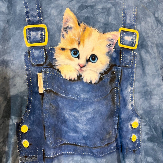 Vintage The Mountain T Shirt Mens XL Blue Tie Dye Kitten Overalls Graphic Tee