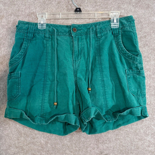 Sonoma Linen Blend Cargo Shorts Womens 12 Green Drawstring Casual Coastal