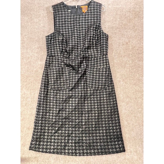 Tory Burch Women 14 Dress Metallic Houndstooth Sleeveless A-Line Pockets Party