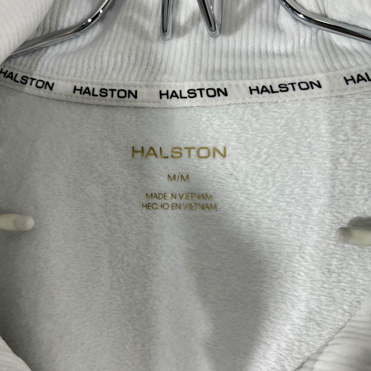Halston Quarter Zip Pullover Womens Medium White Velour Ribbed Minimalist
