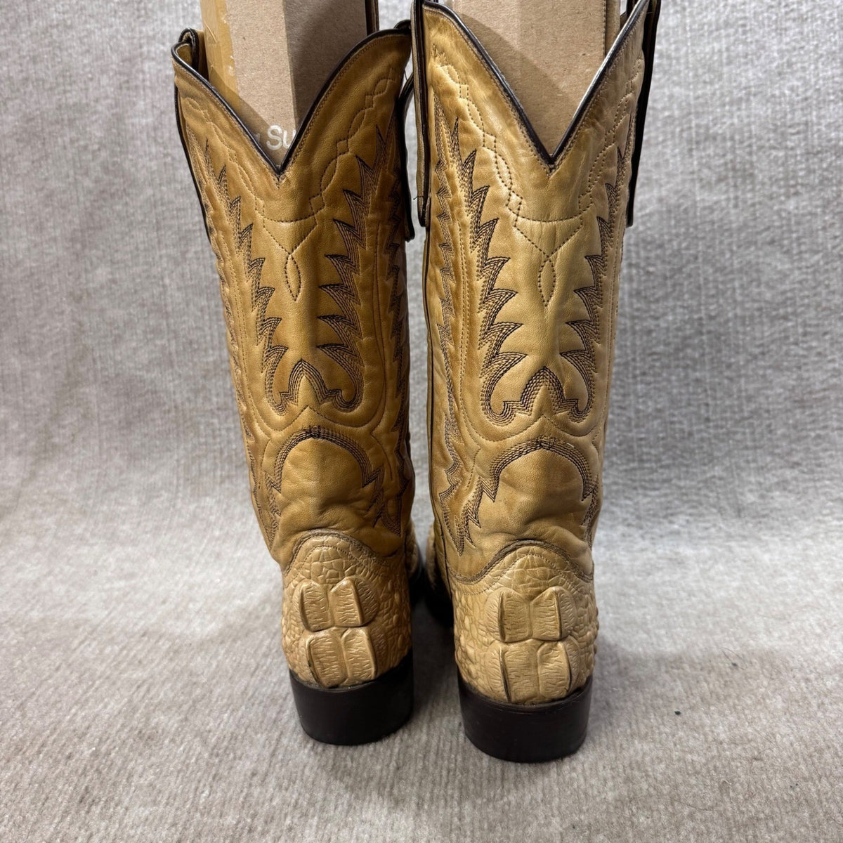 Dan Post Boots Western Almond Toe Men 8 Blonde Cow Leather Hornback Print